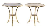 A Pair of Regency Style Brass Mounted Gueridons, Height 28 3/8 x diameter 28 inches.