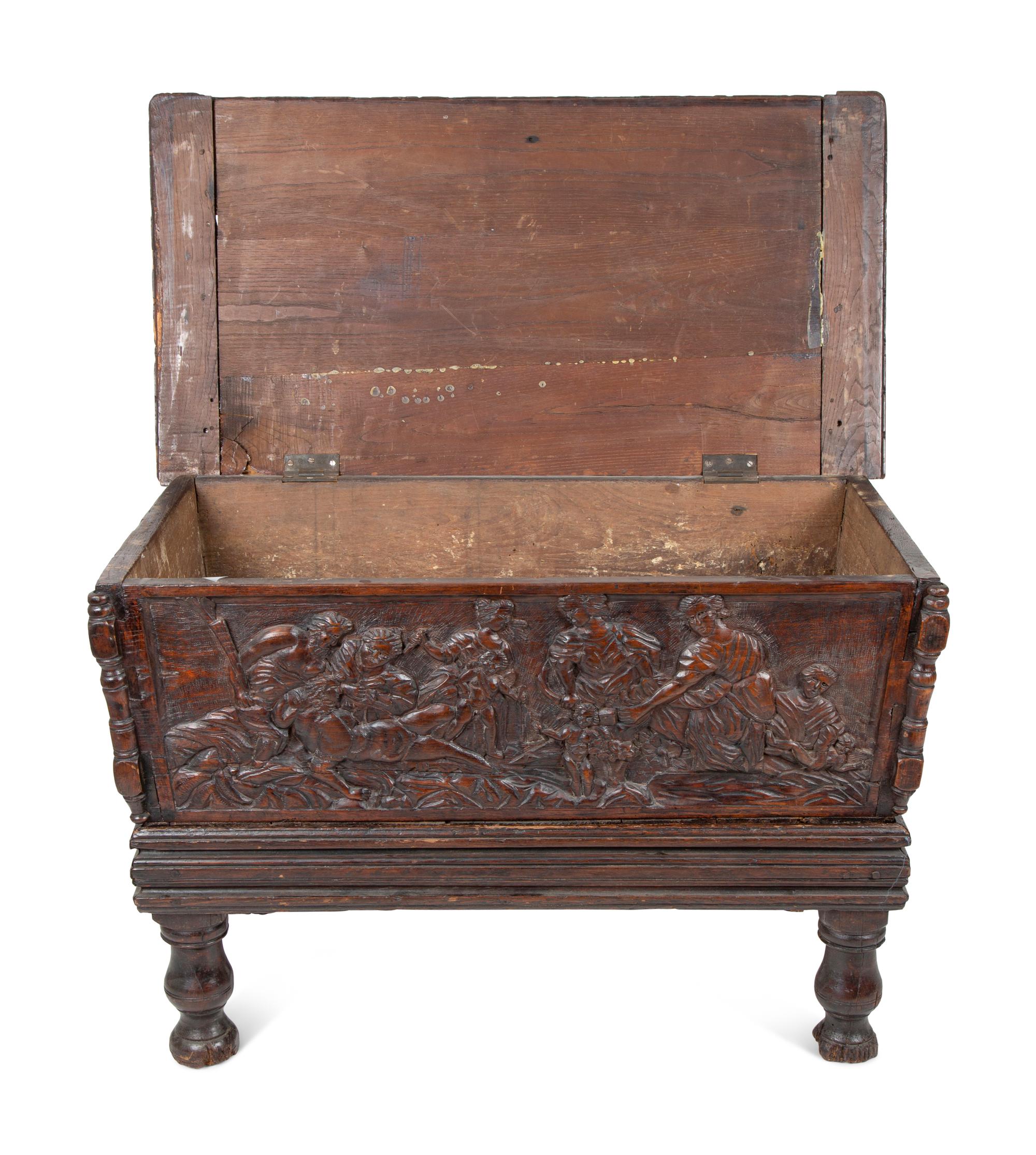 A Continental Carved Walnut Coffer on Stand — 18TH/19TH CENTURY