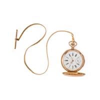 GOLD-FILLED QUARTER REPEATER HUNTER CASE POCKET WATCH AND FOB CHAIN