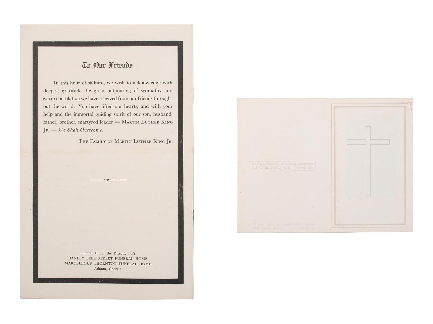 [KING, Martin Luther, Jr. (1929-1968)]. Obsequies Martin Luther King Jr. [Atlanta]: n.p., 1968. [ With: ] Funeral card.