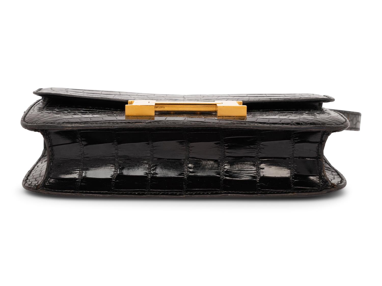 Hermès Constance 23 Shoulder Bag Shiny Black Crocodile
