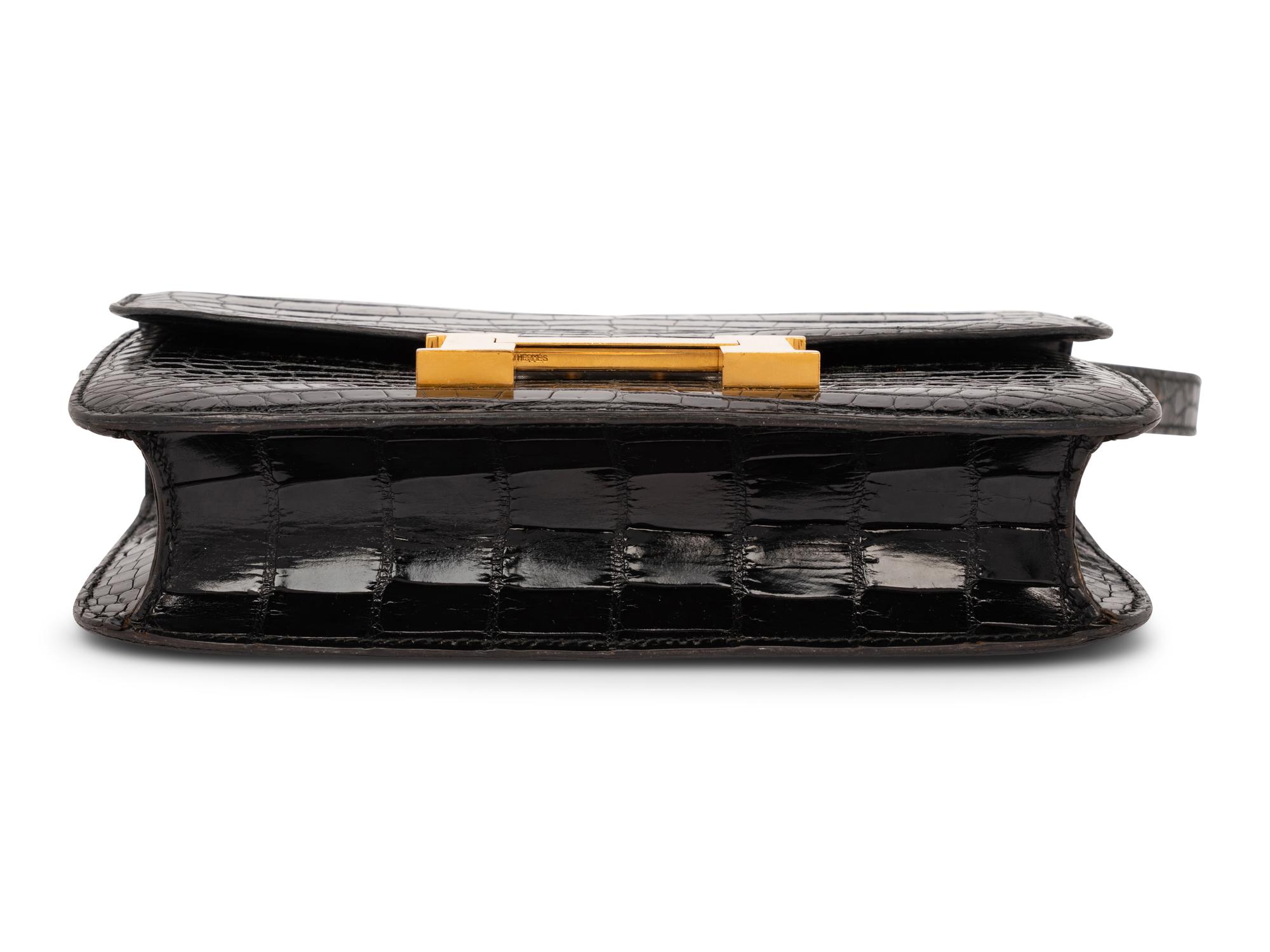 Hermès Constance 23 Shoulder Bag Shiny Black Crocodile