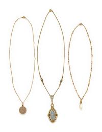 COLLECTION OF YELLOW GOLD AND SEED PEARL NECKLACES