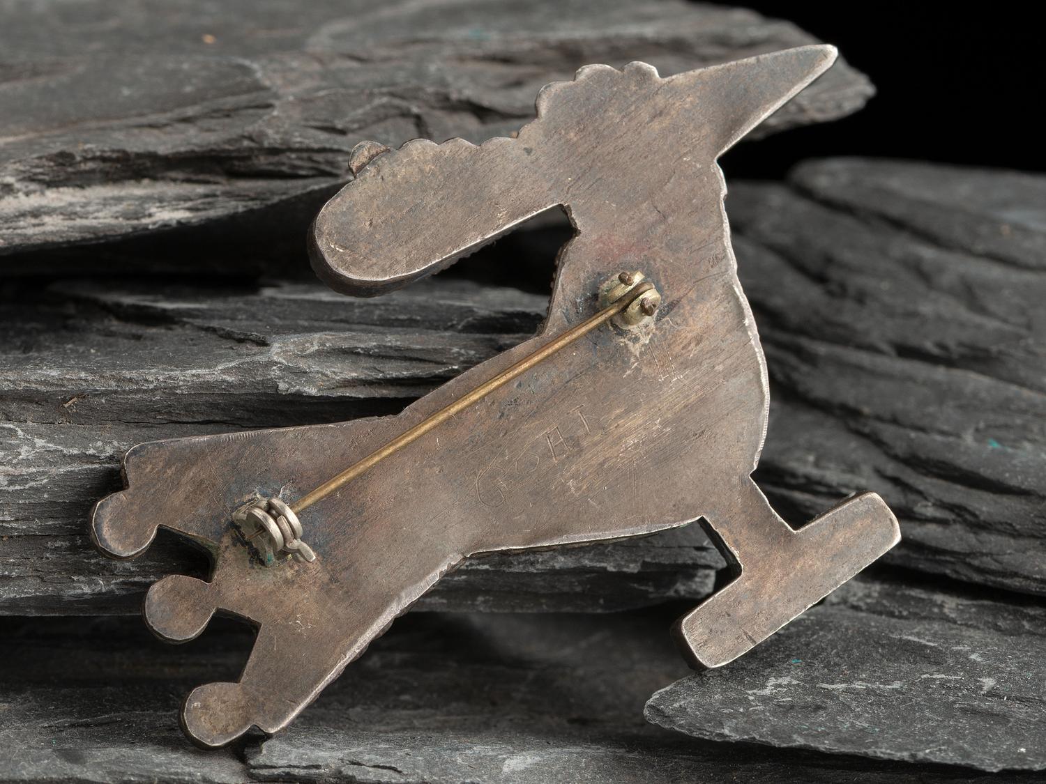Zuni Silver and Mosaic Inlay Roadrunner Pin/Brooch