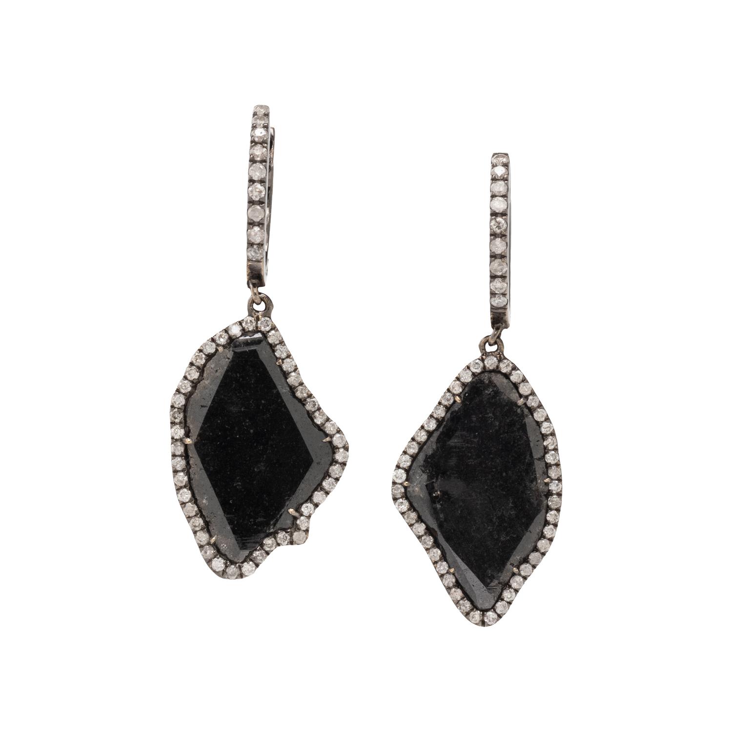 BLACK DIAMOND SLICE AND DIAMOND EARRINGS