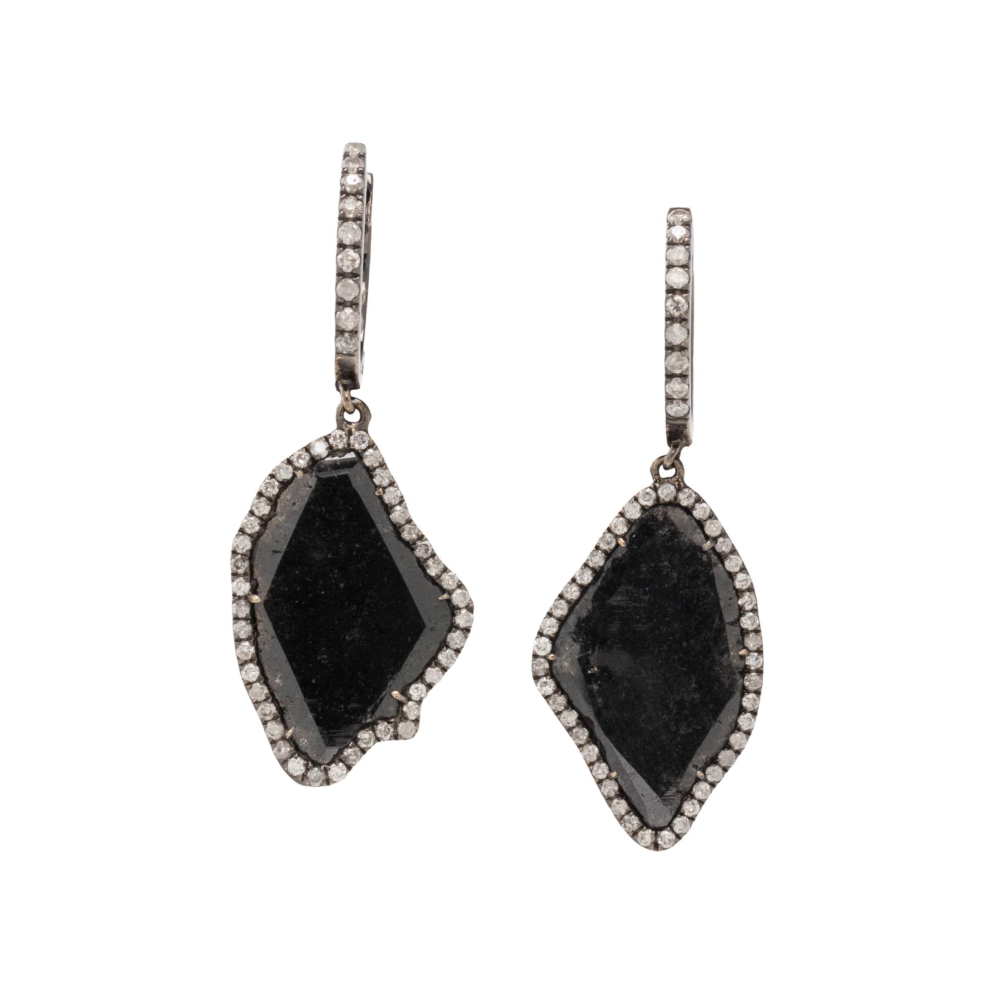 BLACK DIAMOND SLICE AND DIAMOND EARRINGS