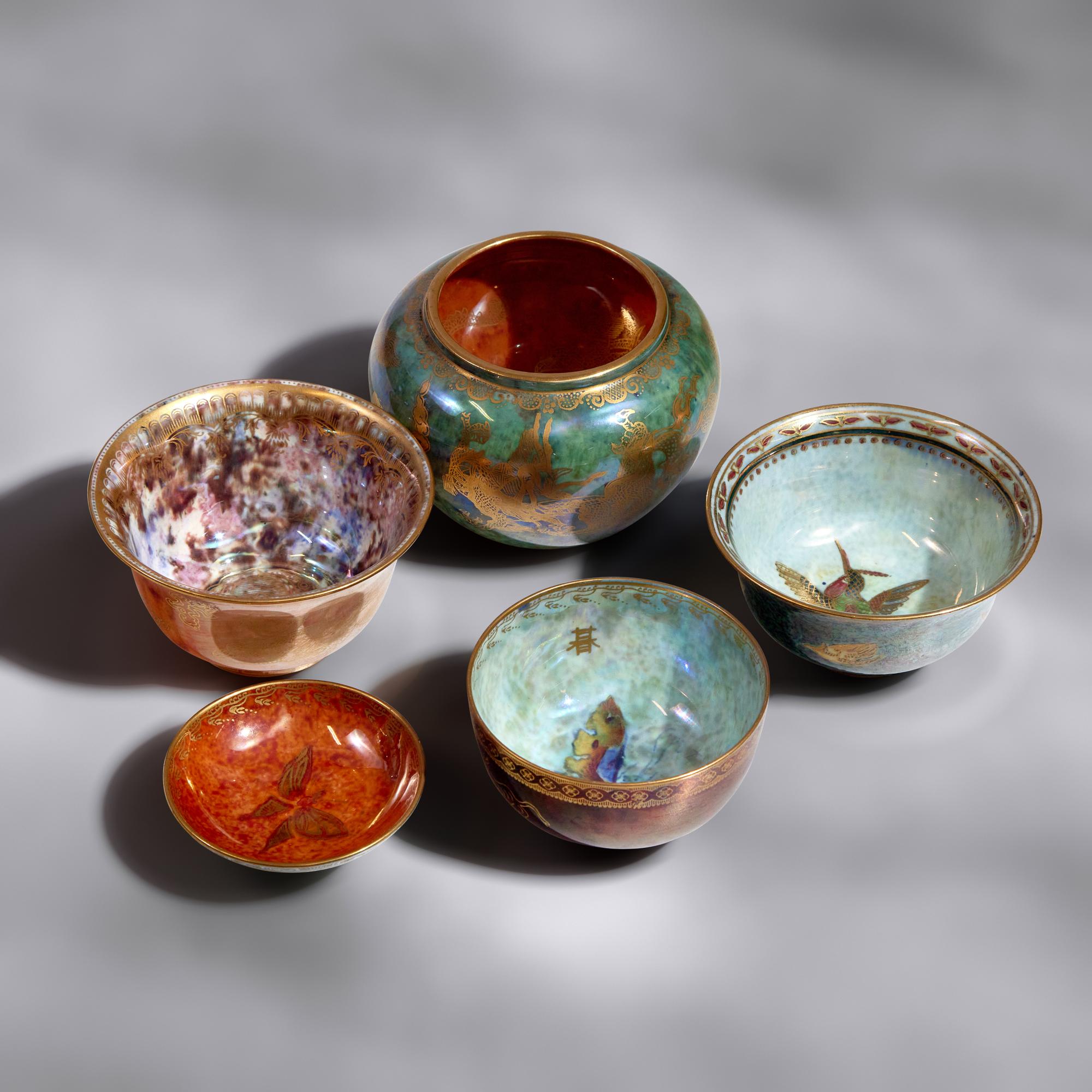 Group of 5 Fairyland Lustre small bowls
