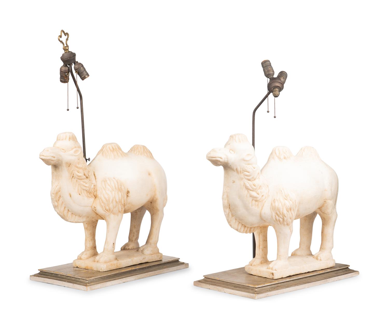 A Pair of Carved Marble Camels