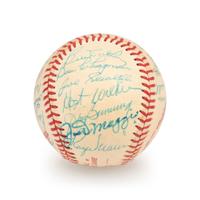 A 1983 Old Timers Game American League Team Signed Autograph Baseball With 26 Signatures Featuring Joe DiMaggio and Roger Maris (Beckett Authentication Services Letter BAS Certified),