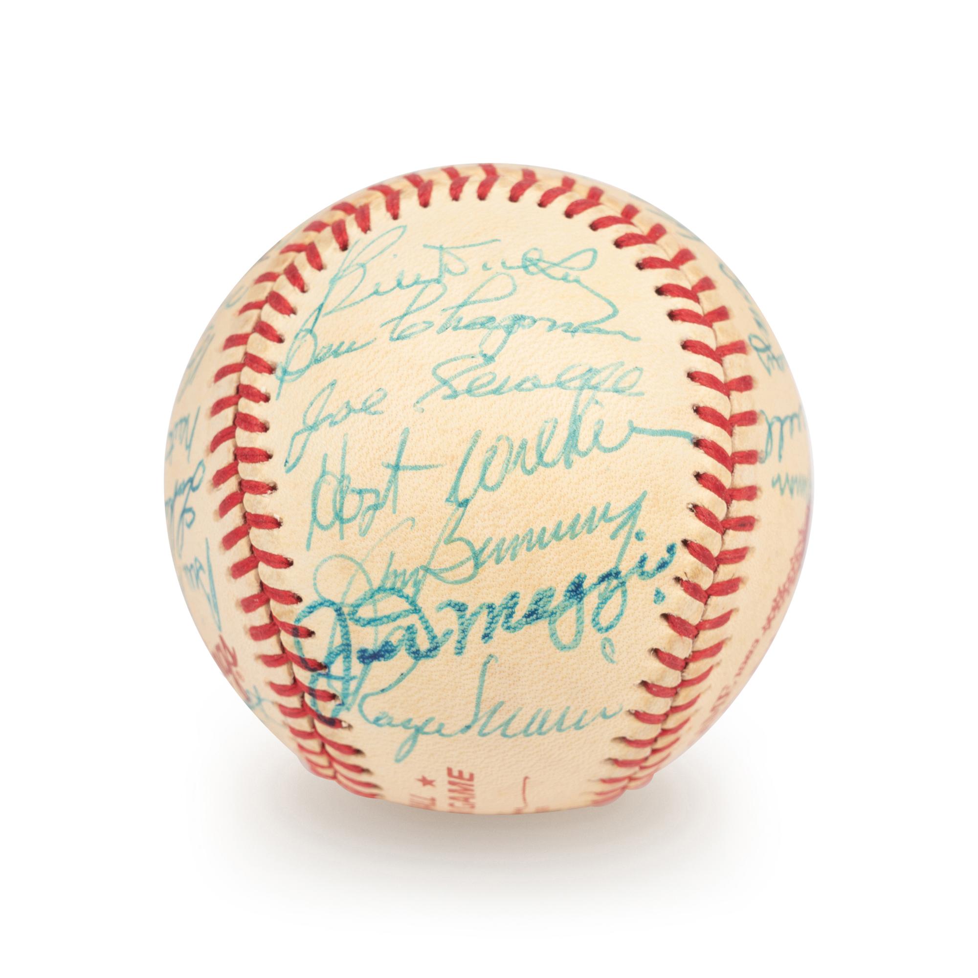 A 1983 Old Timers Game American League Team Signed Autograph Baseball With 26 Signatures Featuring Joe DiMaggio and Roger Maris (Beckett Authentication Services Letter BAS Certified),