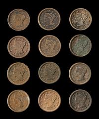 A Collection of Twelve United States Braided Hair 1c Coins