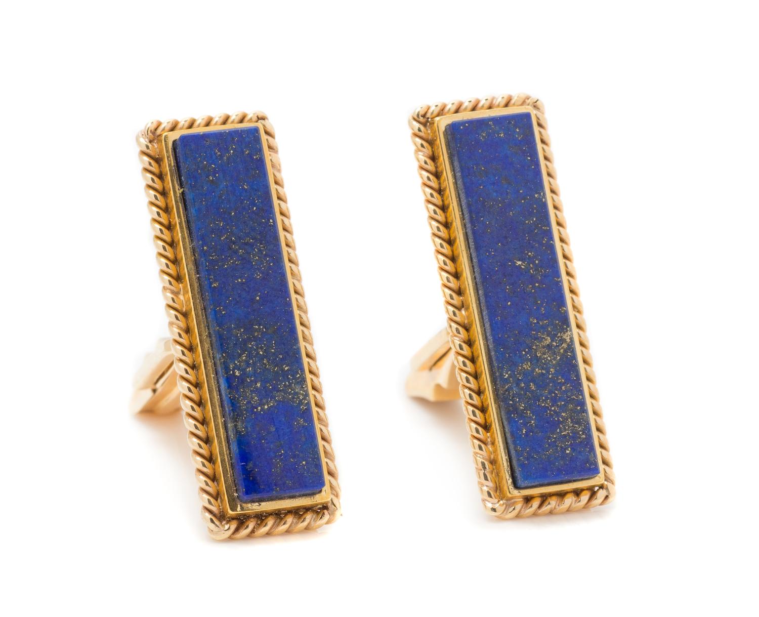 A Pair of 18 Karat Yellow Gold and Lapis Lazuli Cufflinks, 14.20 dwts.