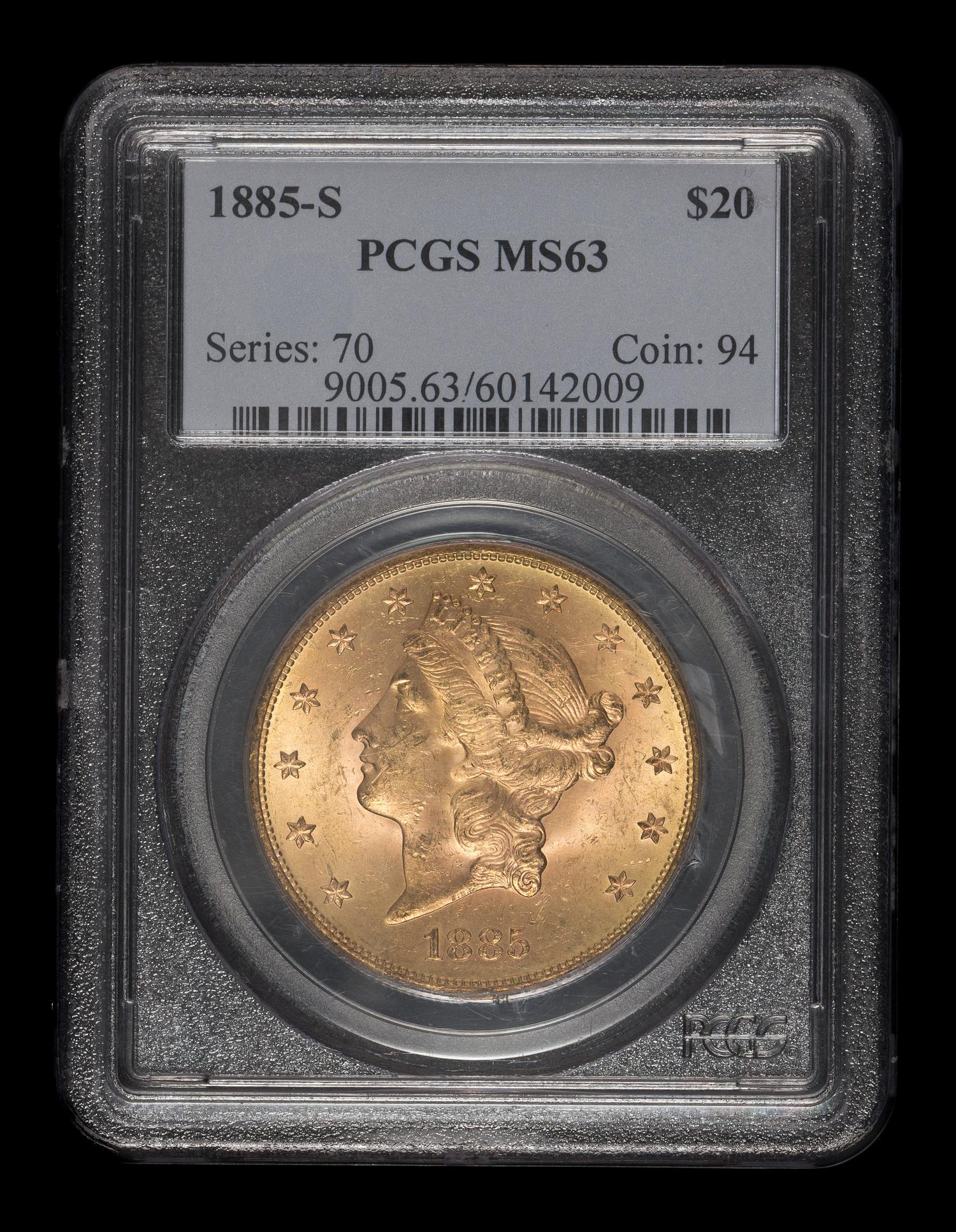 A United States 1885-S Liberty Head $20 Gold Coin