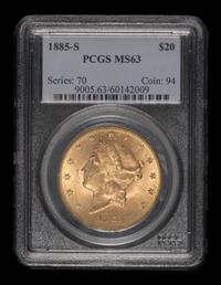 A United States 1885-S Liberty Head $20 Gold Coin