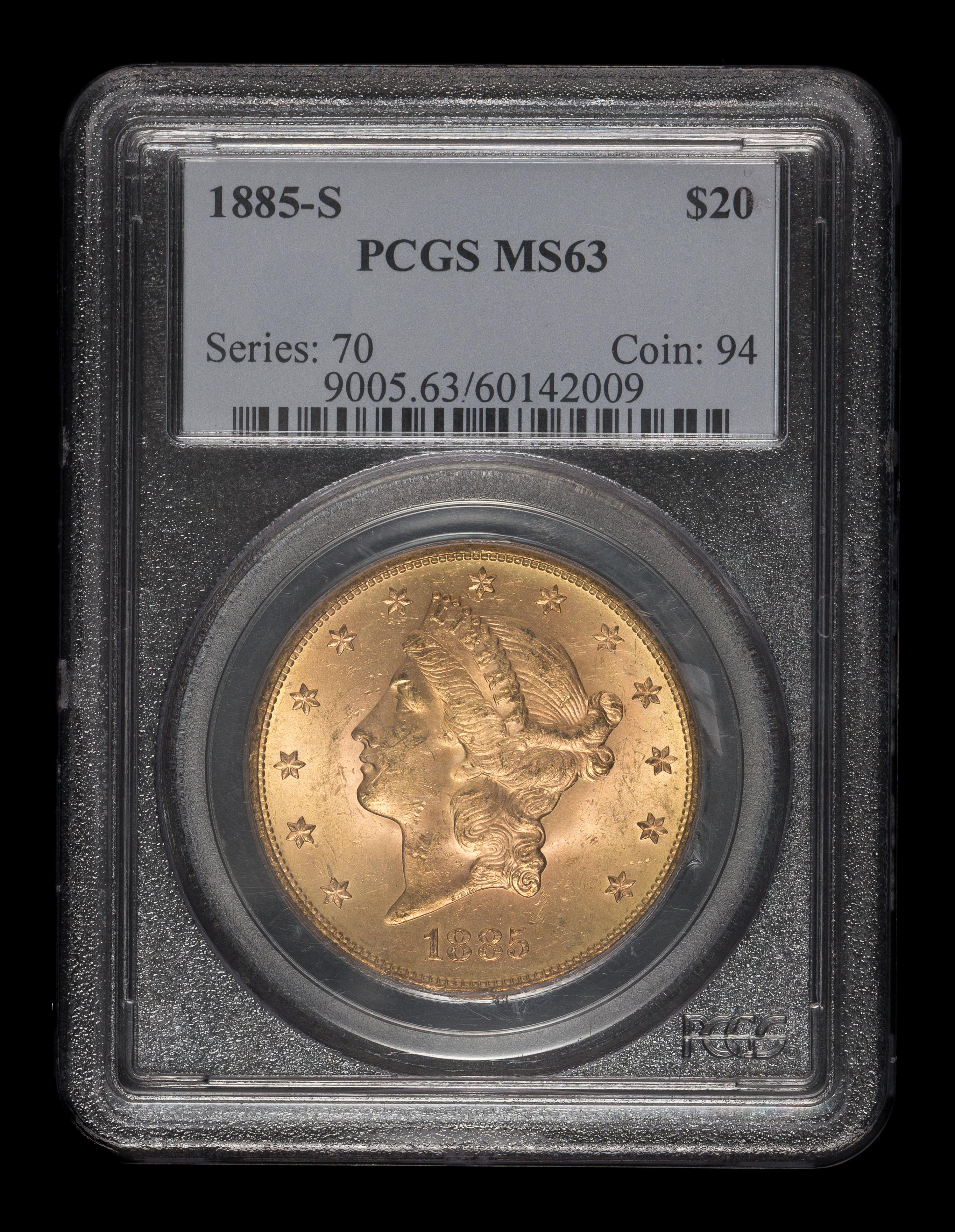 A United States 1885-S Liberty Head $20 Gold Coin