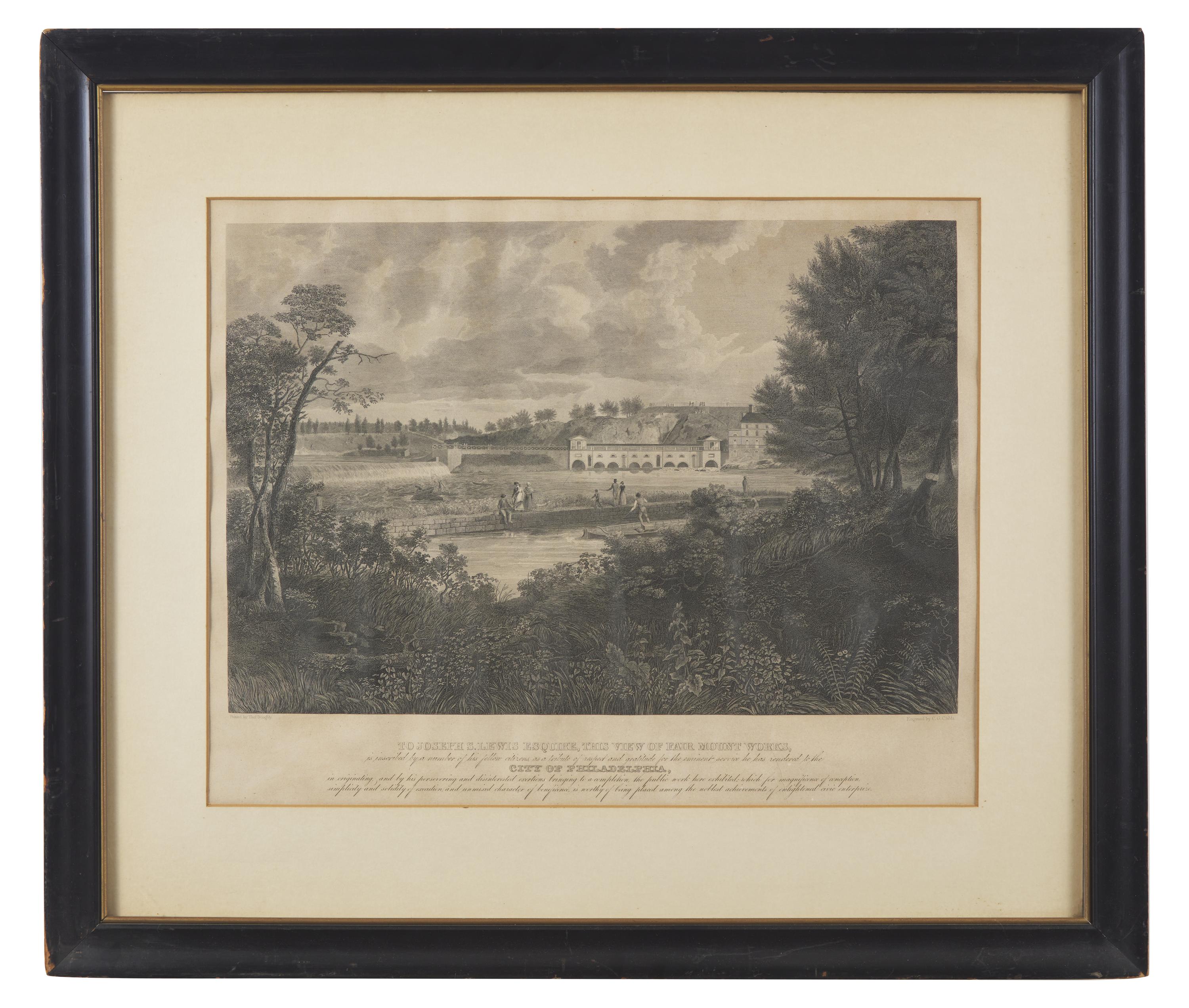 After Thomas Doughty (1793-1856), An Engraving: "To Joseph S. Lewis Esquire, this View of Fair Mount Works," engraved by C.G. Childs, circa 1826-1827