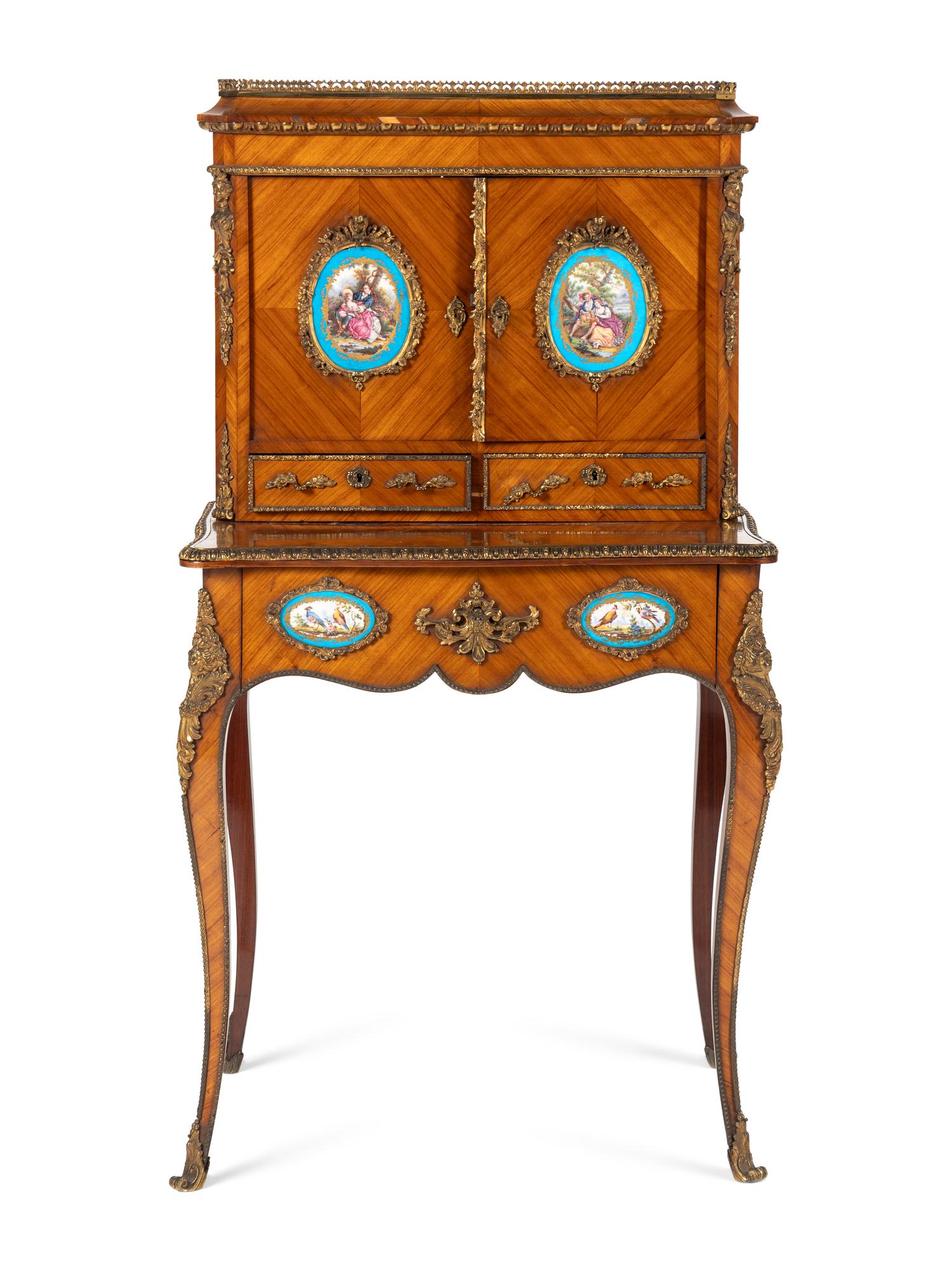 A Napoleon III Kingwood, Gilt Bronze Mounted and Porcelain Inset Bonheur du Jour