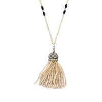 ART DECO, SEED PEARL, DIAMOND, AND ONYX TASSEL NECKLACE