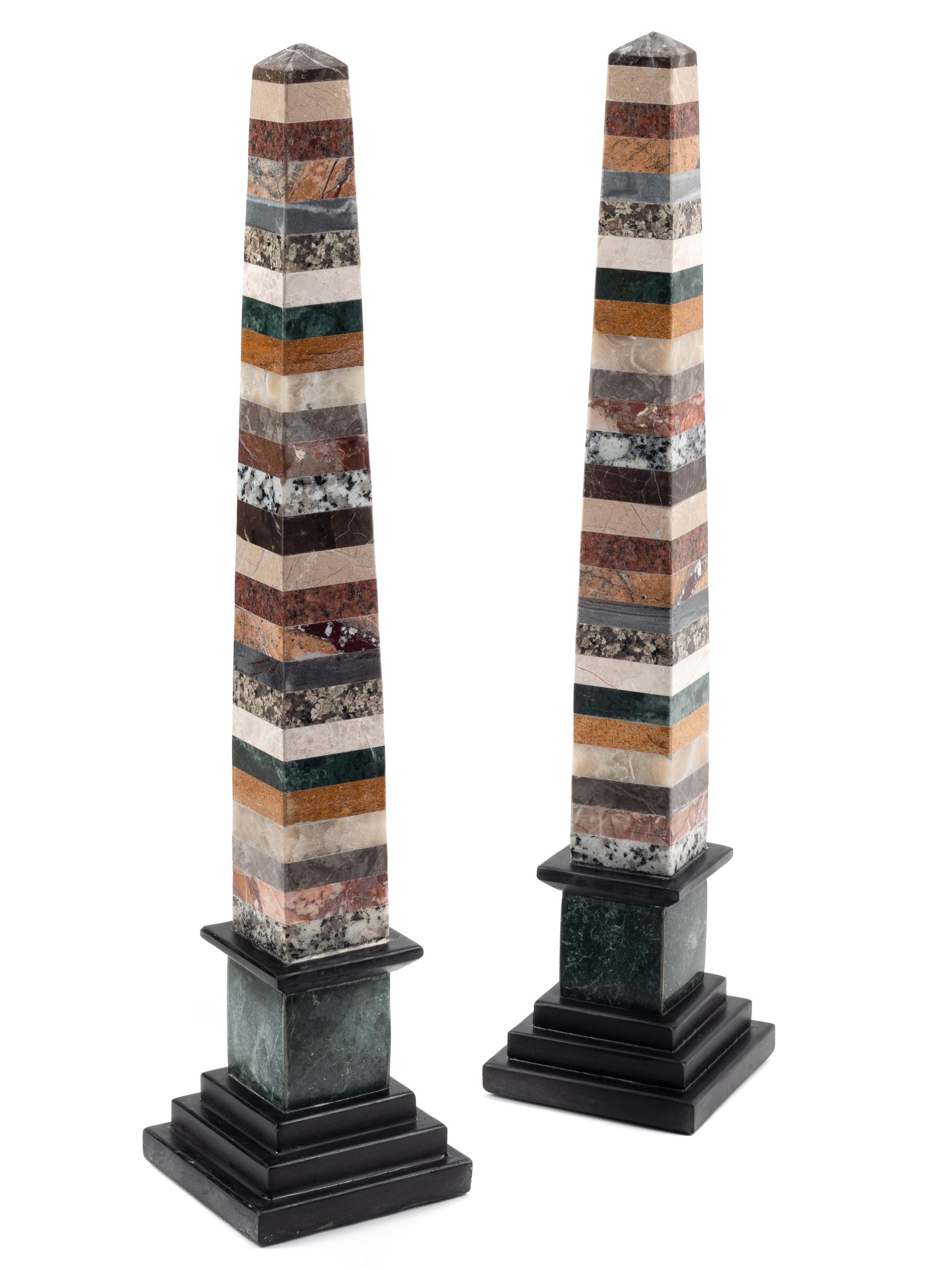 A Pair of Specimen Marble Obelisks