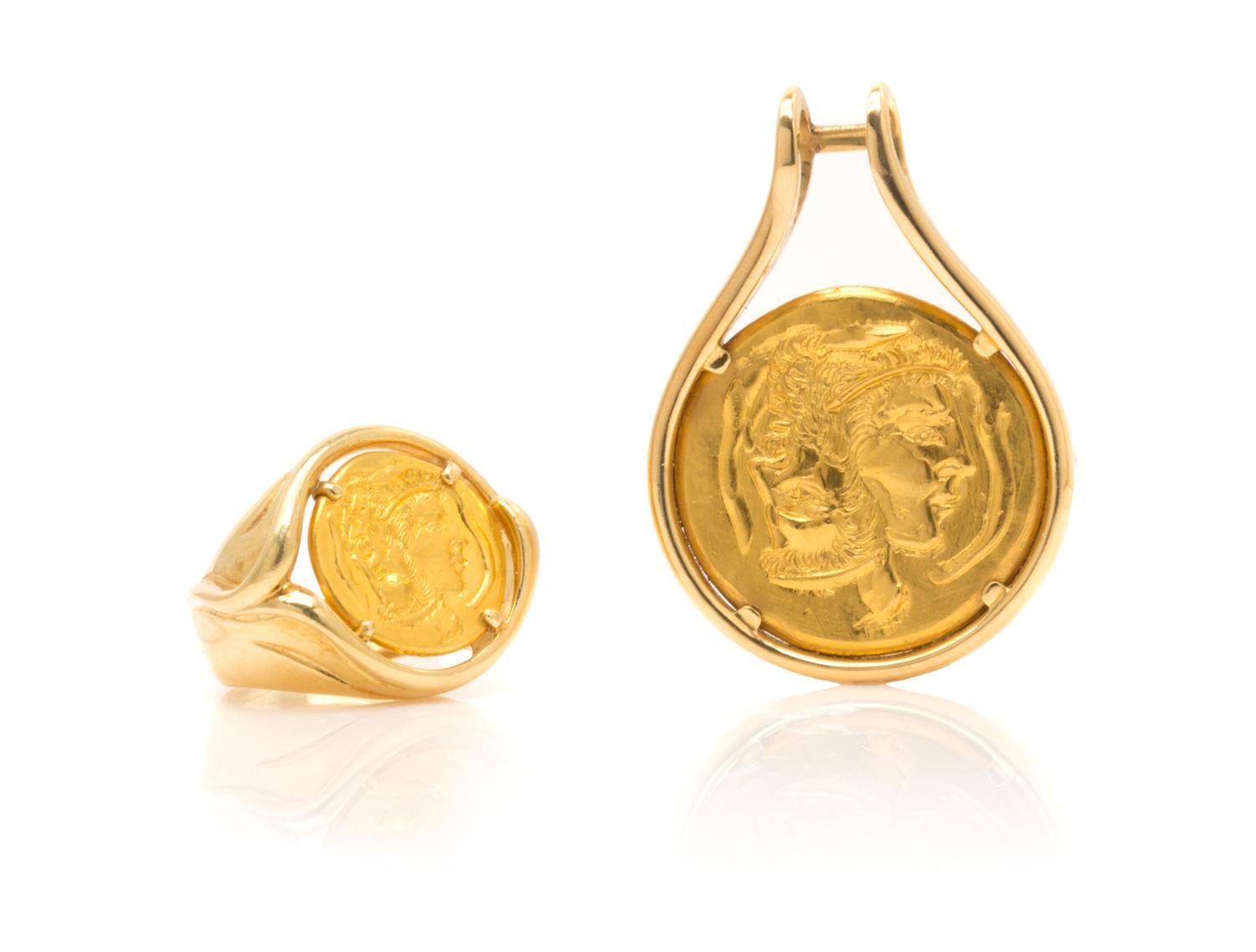 An 18 Karat Yellow Gold Coin Demi Parure, Piaget, 38.00 dwts.