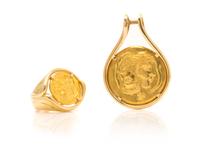 An 18 Karat Yellow Gold Coin Demi Parure, Piaget, 38.00 dwts.