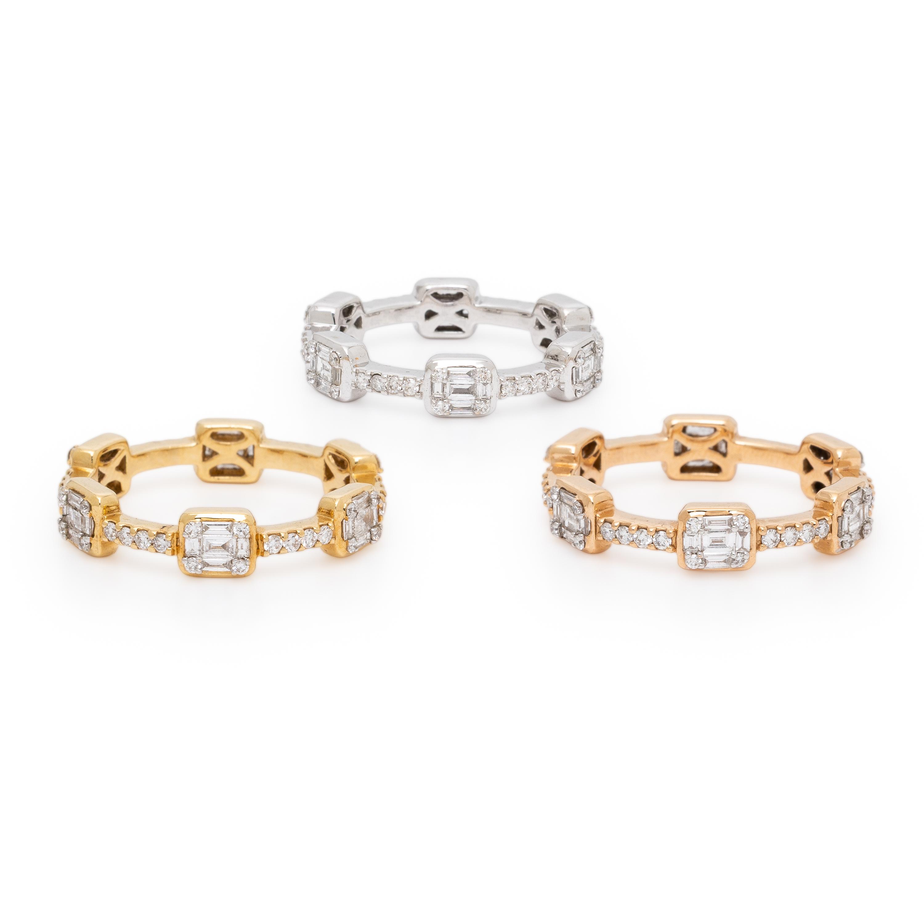 Set of Three Diamond and Gold Stacking Rings