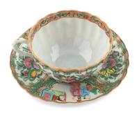 Three Chinese Export Rose Medallion Porcelain Teacups with Saucers