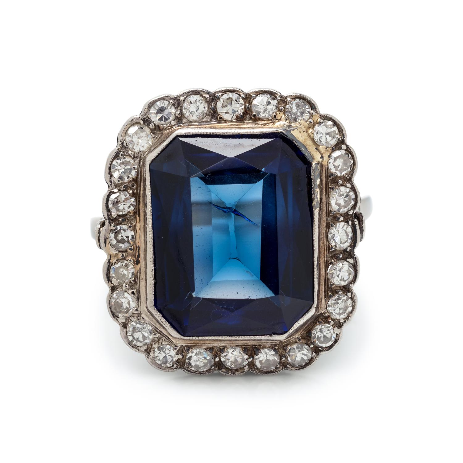 SYNTHETIC SAPPHIRE AND DIAMOND RING