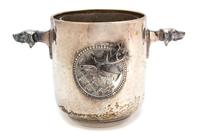 A Silver Plate Hand Hammered Ice Bucket with Hound's Head Handles Height 8 1/4 inches. — 20TH CENTURY