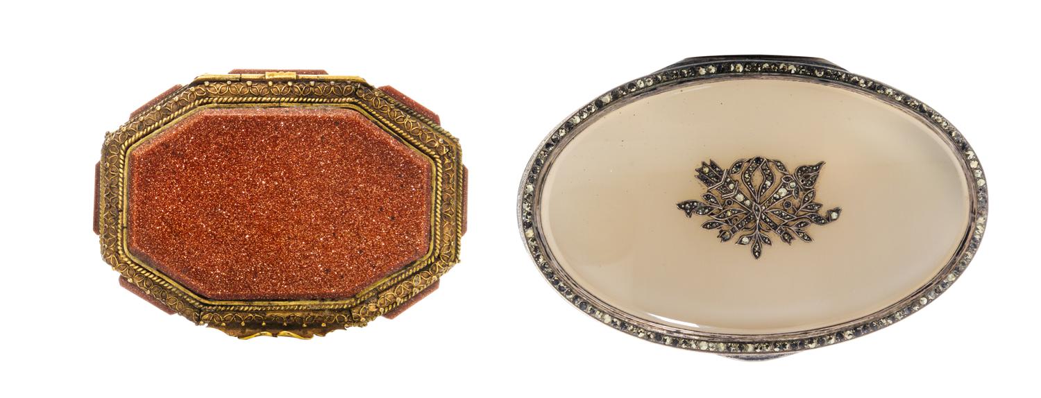 A Continental Silver Table Box, first half 20th Century, of oval form together with a smaller gilt metal example.