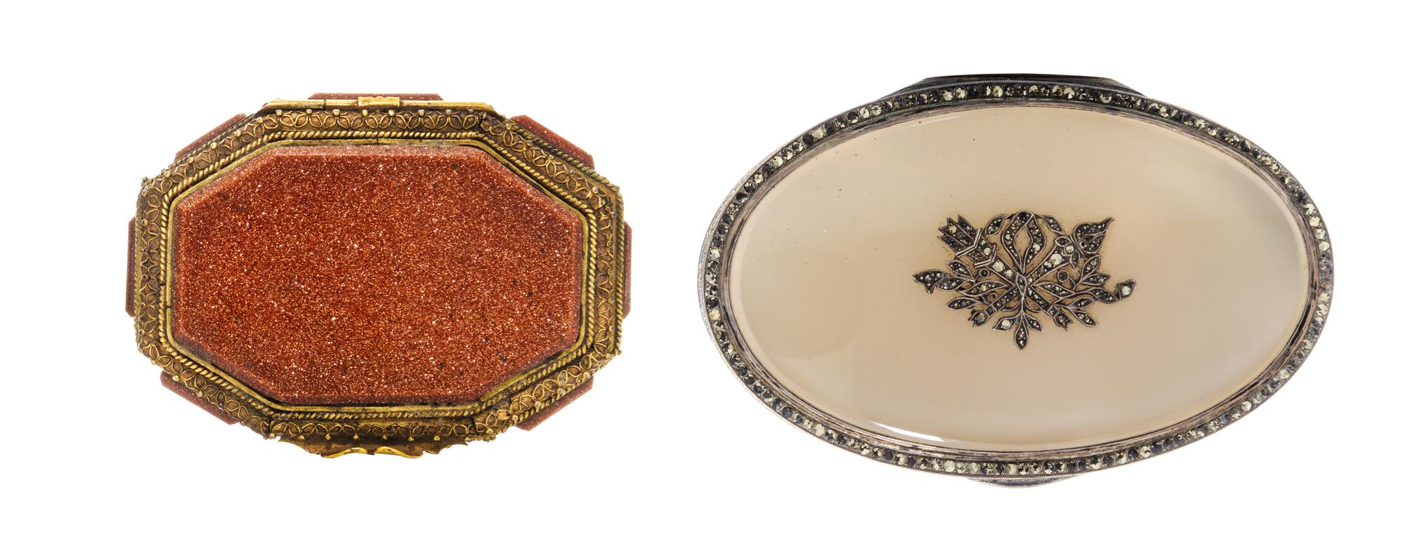 A Continental Silver Table Box, first half 20th Century, of oval form together with a smaller gilt metal example.
