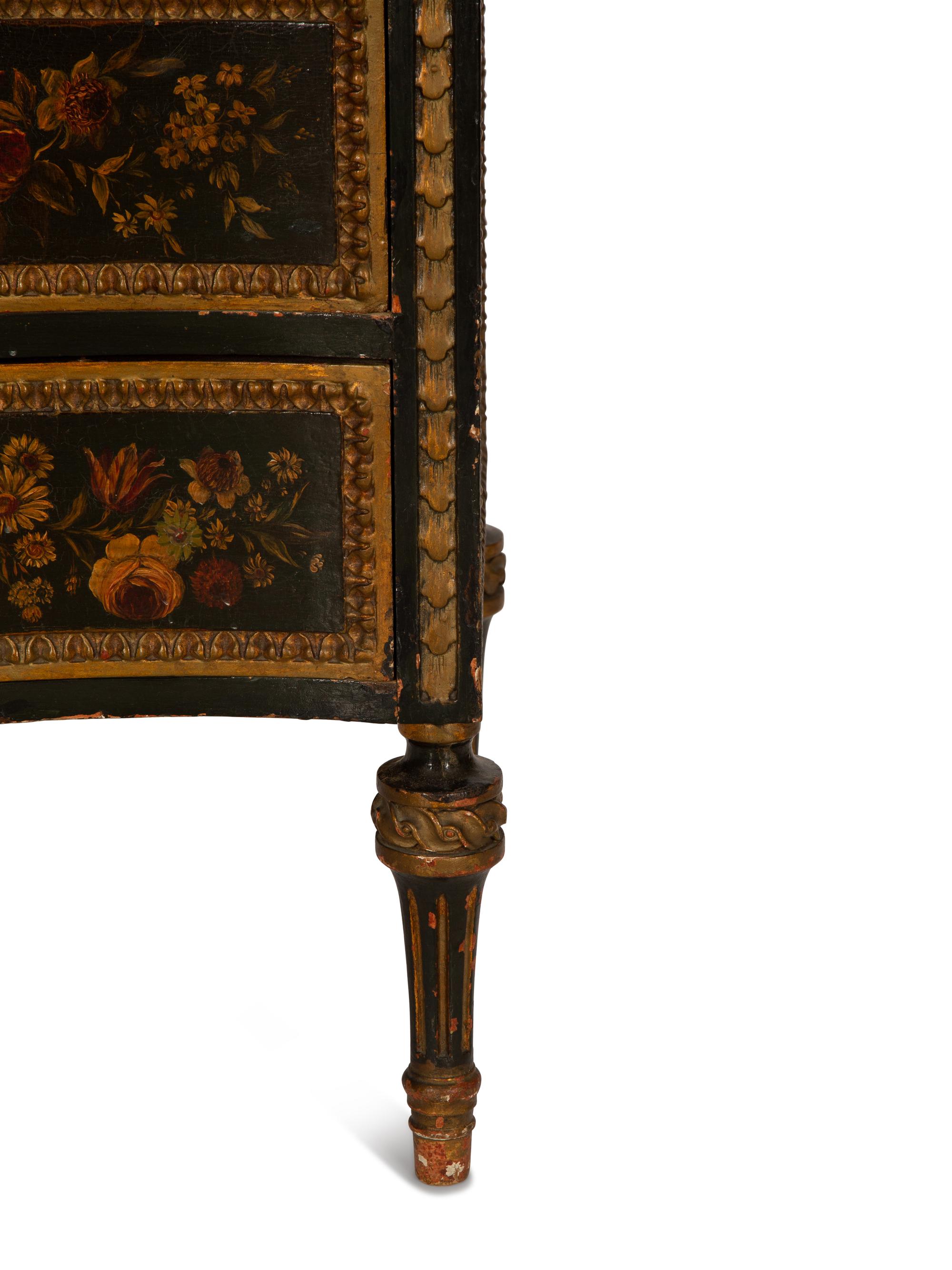 A Continental Louis XVI Style Floral Painted Commode
