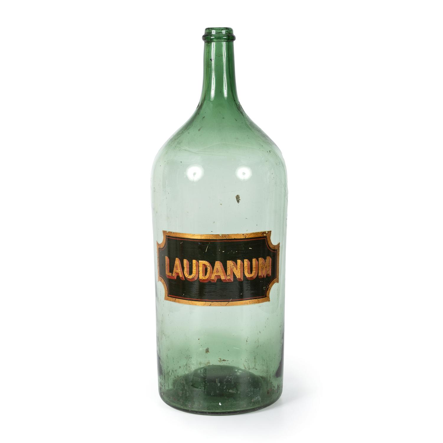 An English Painted Green Glass Laudanum Apothecary Jar