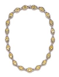 An 18 Karat White Gold, Heliodor and Diamond Necklace, 51.95 dwts.