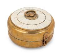 An Indian Bone Veneered Brass Table Casket