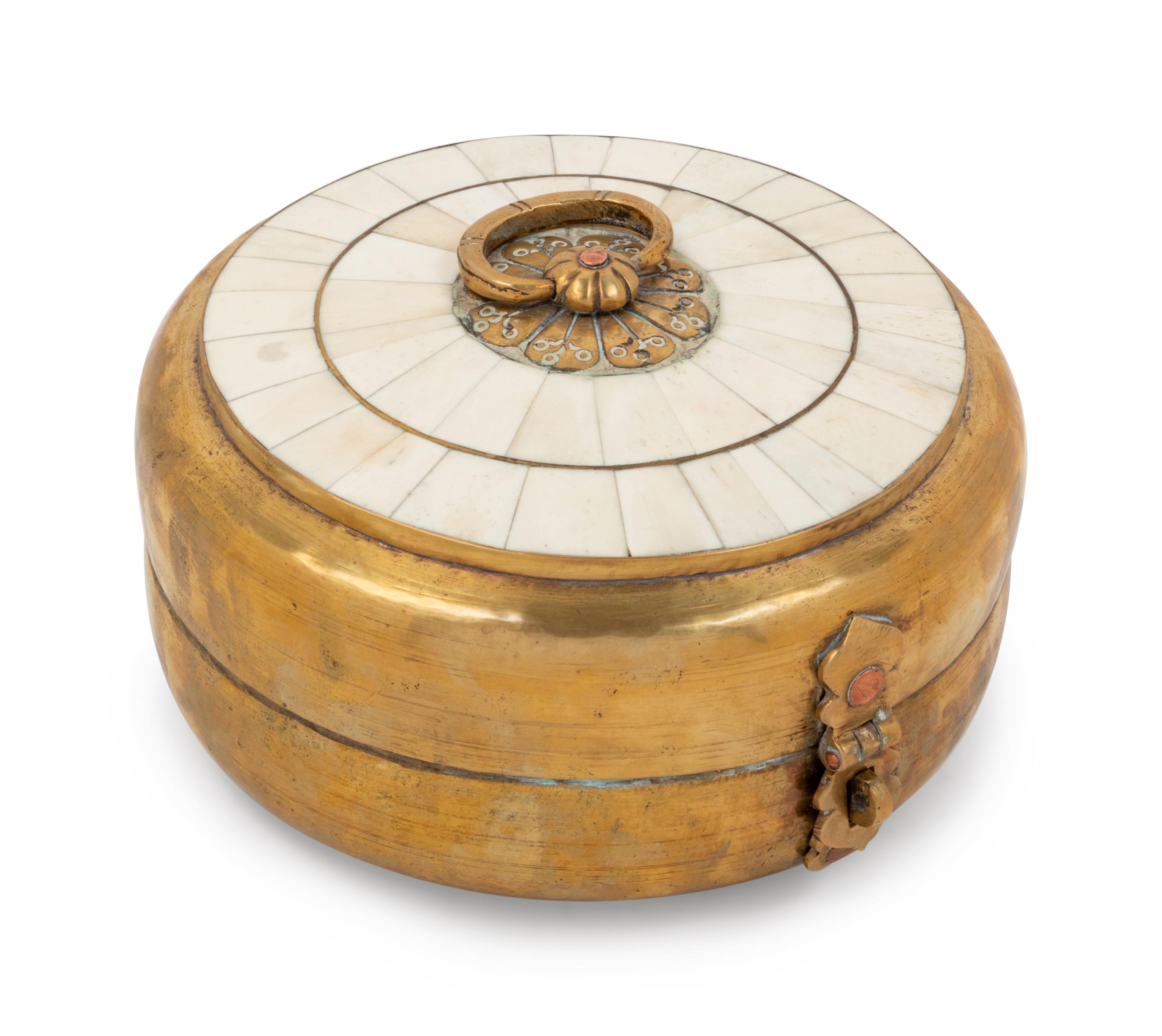 An Indian Bone Veneered Brass Table Casket