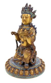 A Gilt Decorated Robin's Egg Glazed Porcelain Figure of Guanyin