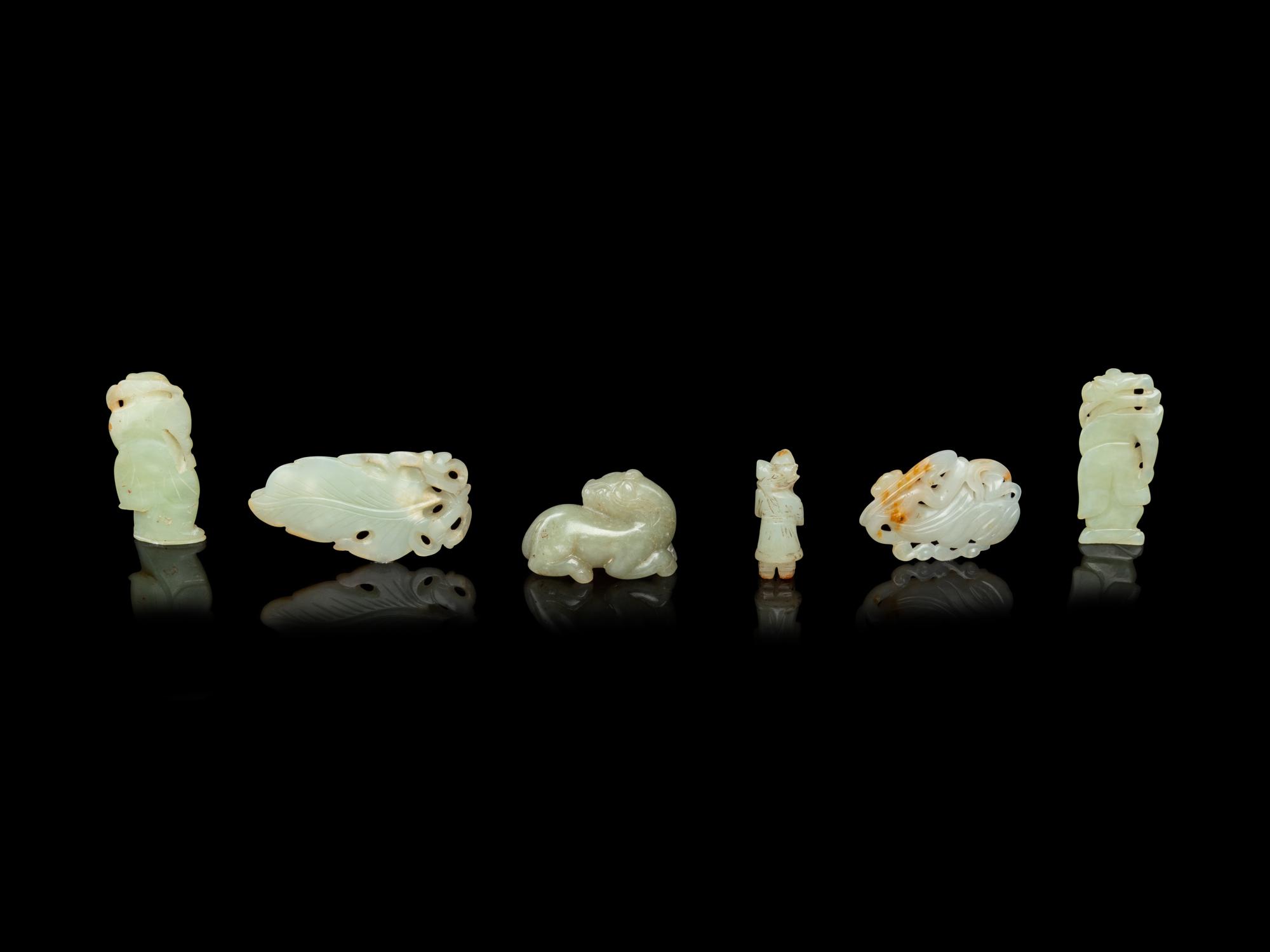 Six Chinese Celadon Jade Carvings