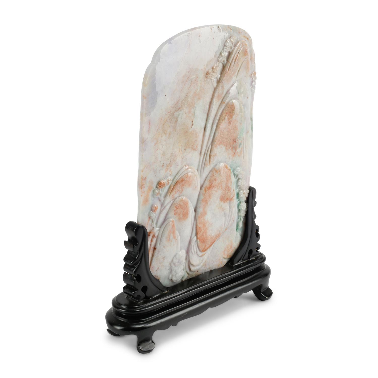 A Chinese Carved Jadeite and Hardwood Table Screen