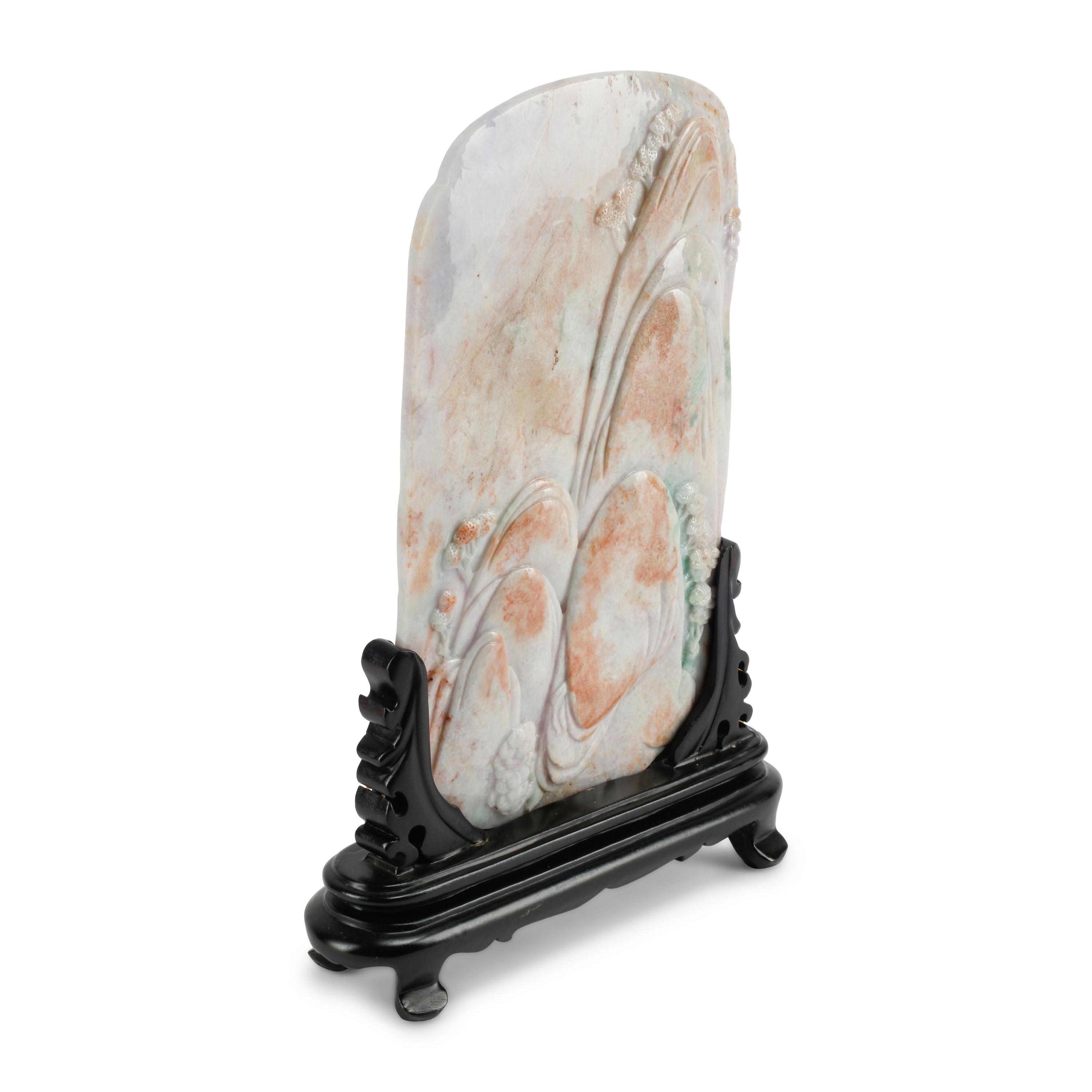 A Chinese Carved Jadeite and Hardwood Table Screen