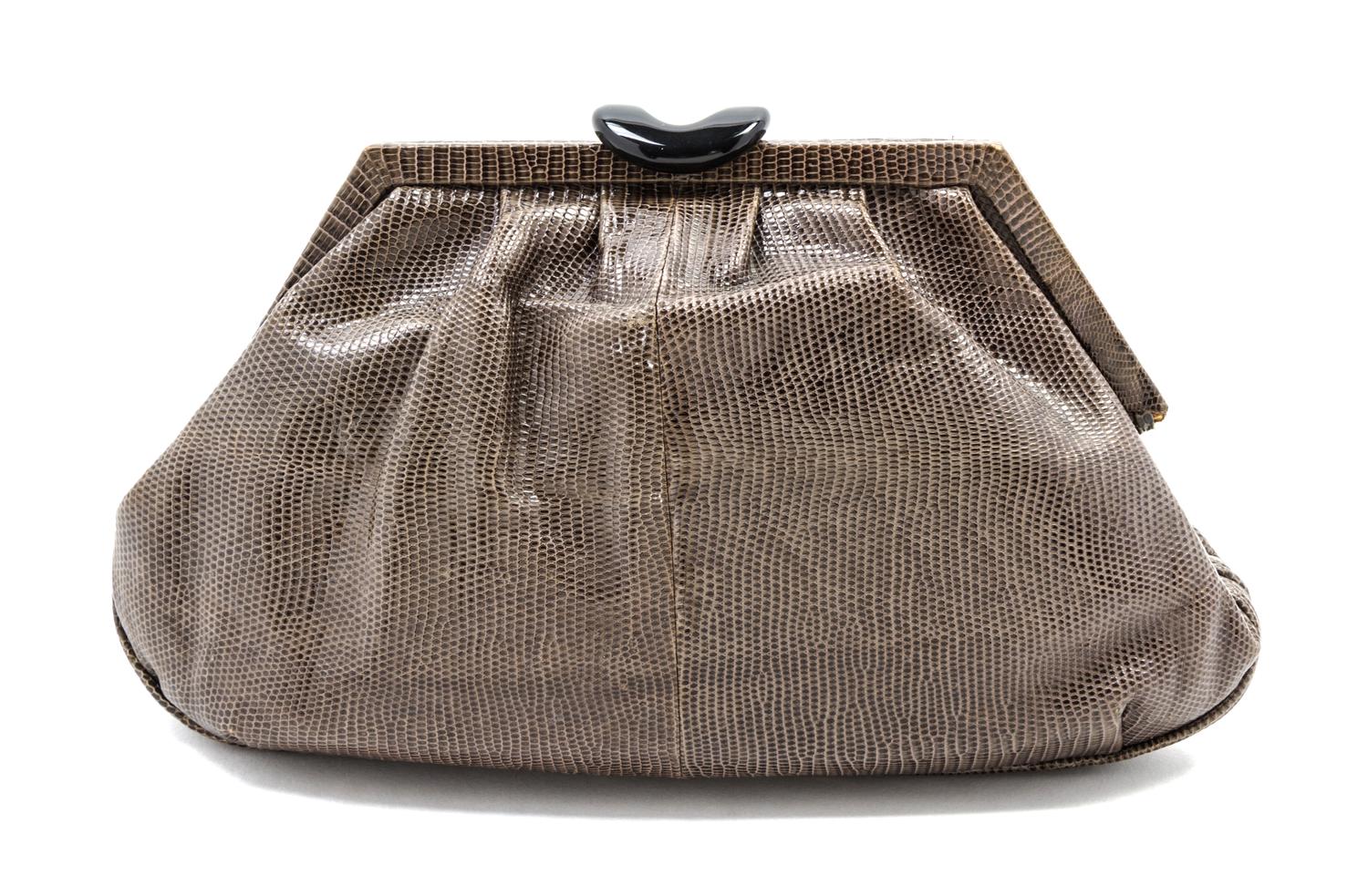 A Bottega Veneta Gray Karung Snakeskin Clutch, 10 x 5 1/2 x 2 inches.