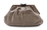 A Bottega Veneta Gray Karung Snakeskin Clutch, 10 x 5 1/2 x 2 inches.