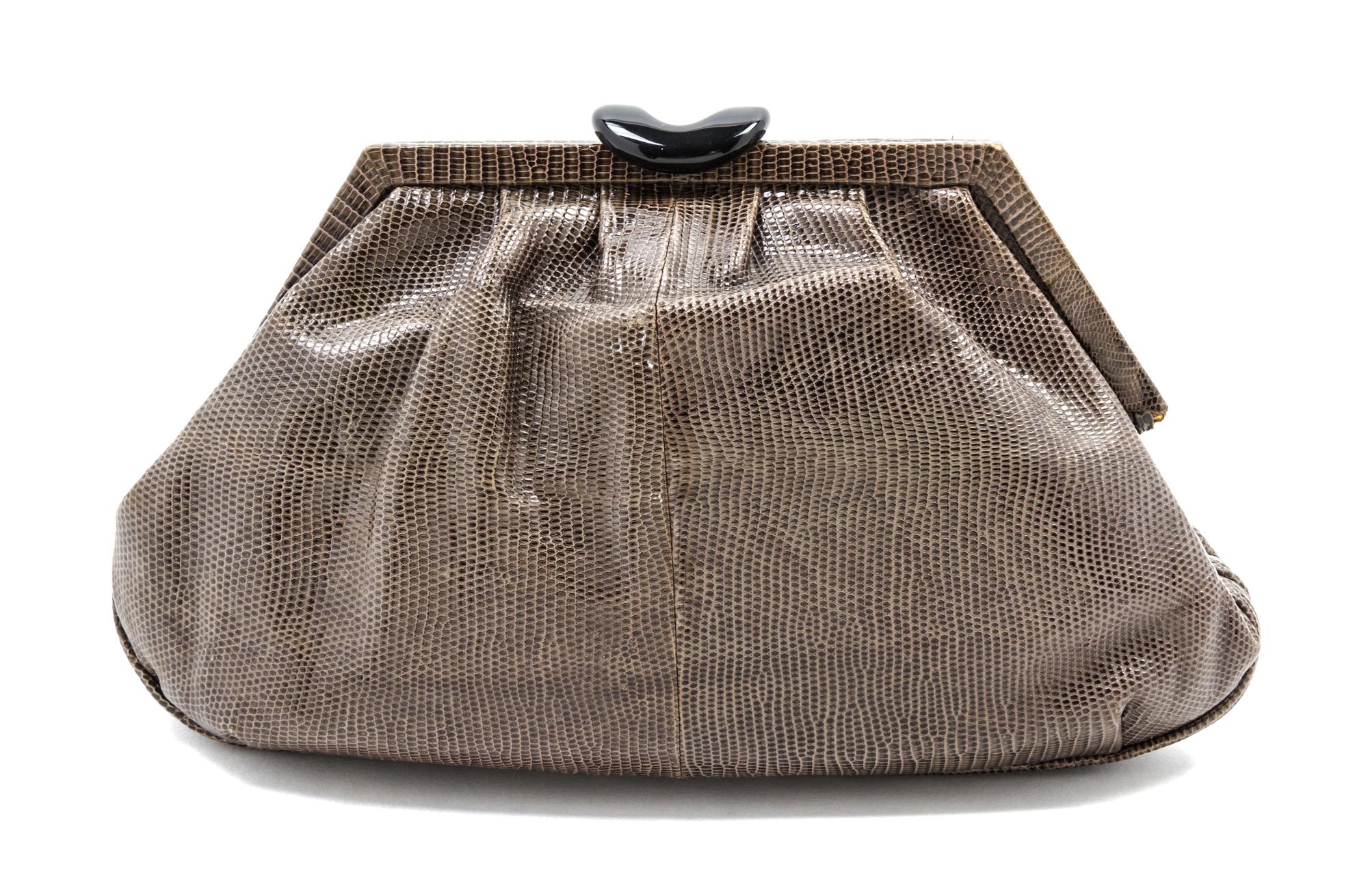 A Bottega Veneta Gray Karung Snakeskin Clutch, 10 x 5 1/2 x 2 inches.