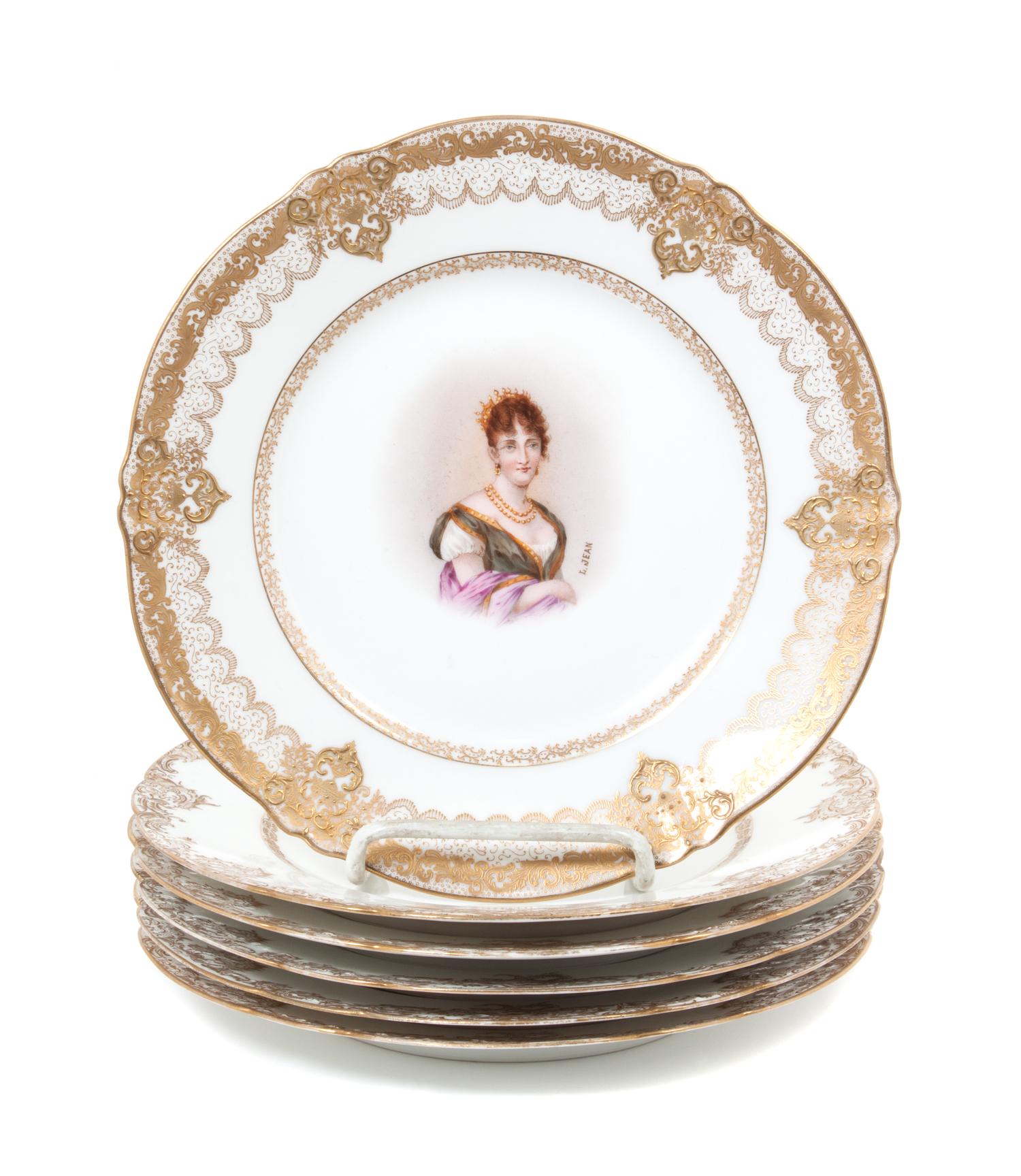 Six Theodore Haviland Cabinet Portrait Plates Diameter 9 inches.