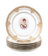Six Theodore Haviland Cabinet Portrait Plates Diameter 9 inches.