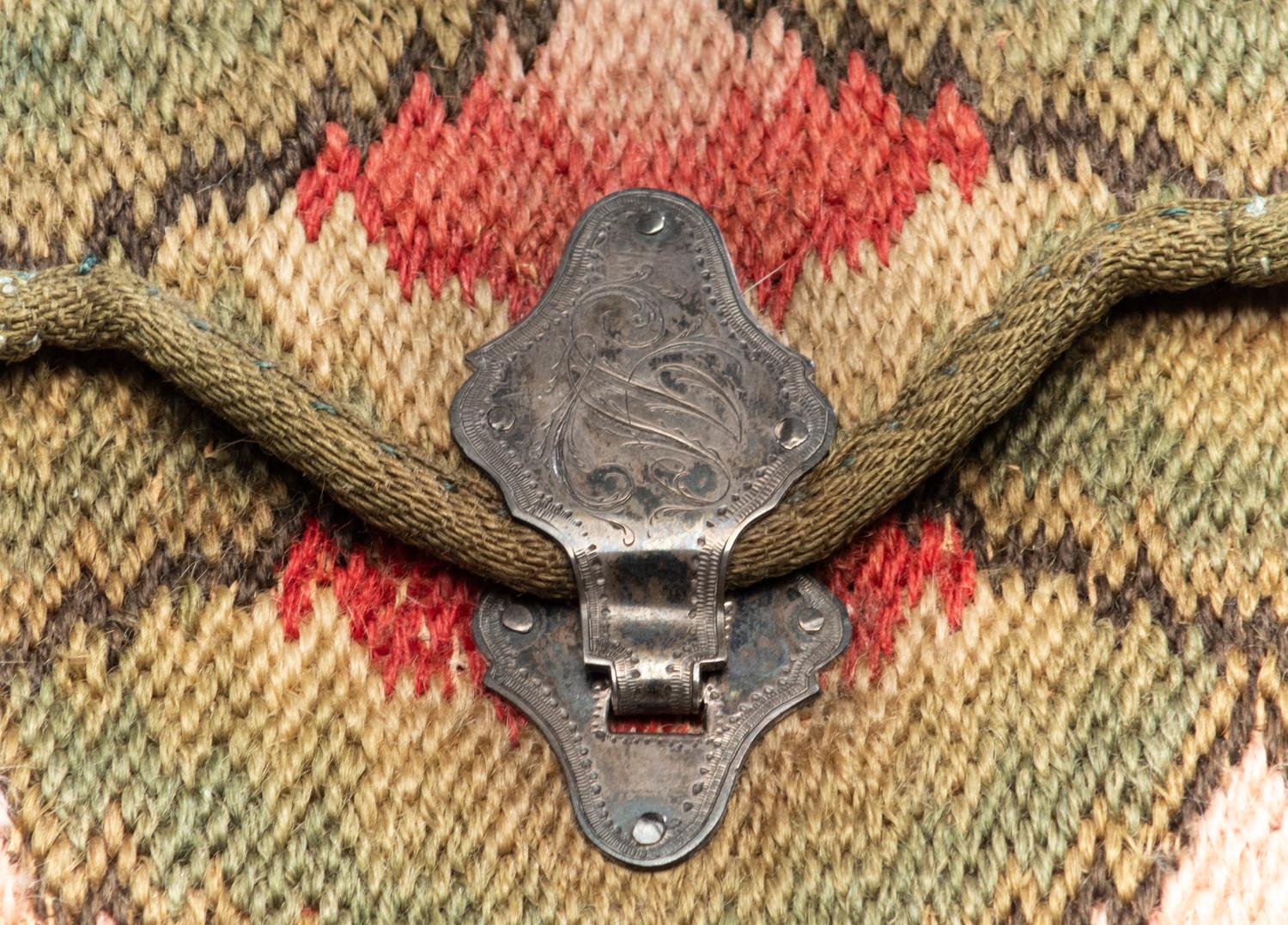 A Queen Anne Flamestitch Wool Lady’s Purse with Engraved Silver Closure