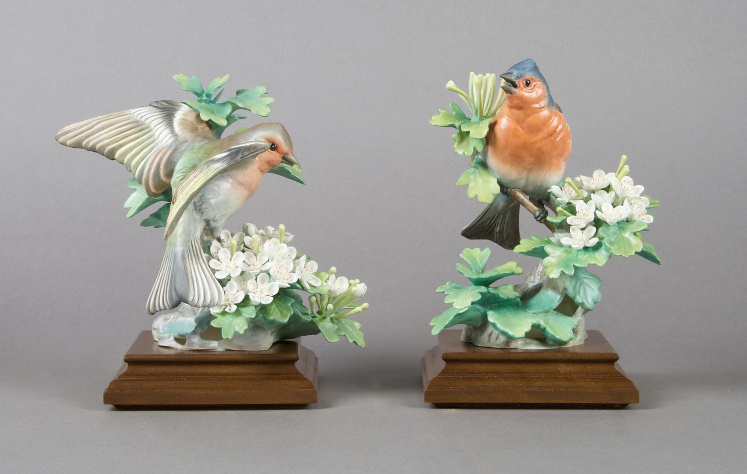 A Pair of Royal Worcester Dorothy Doughty Birds, Chaffinches. Height 8 1/2 inches.