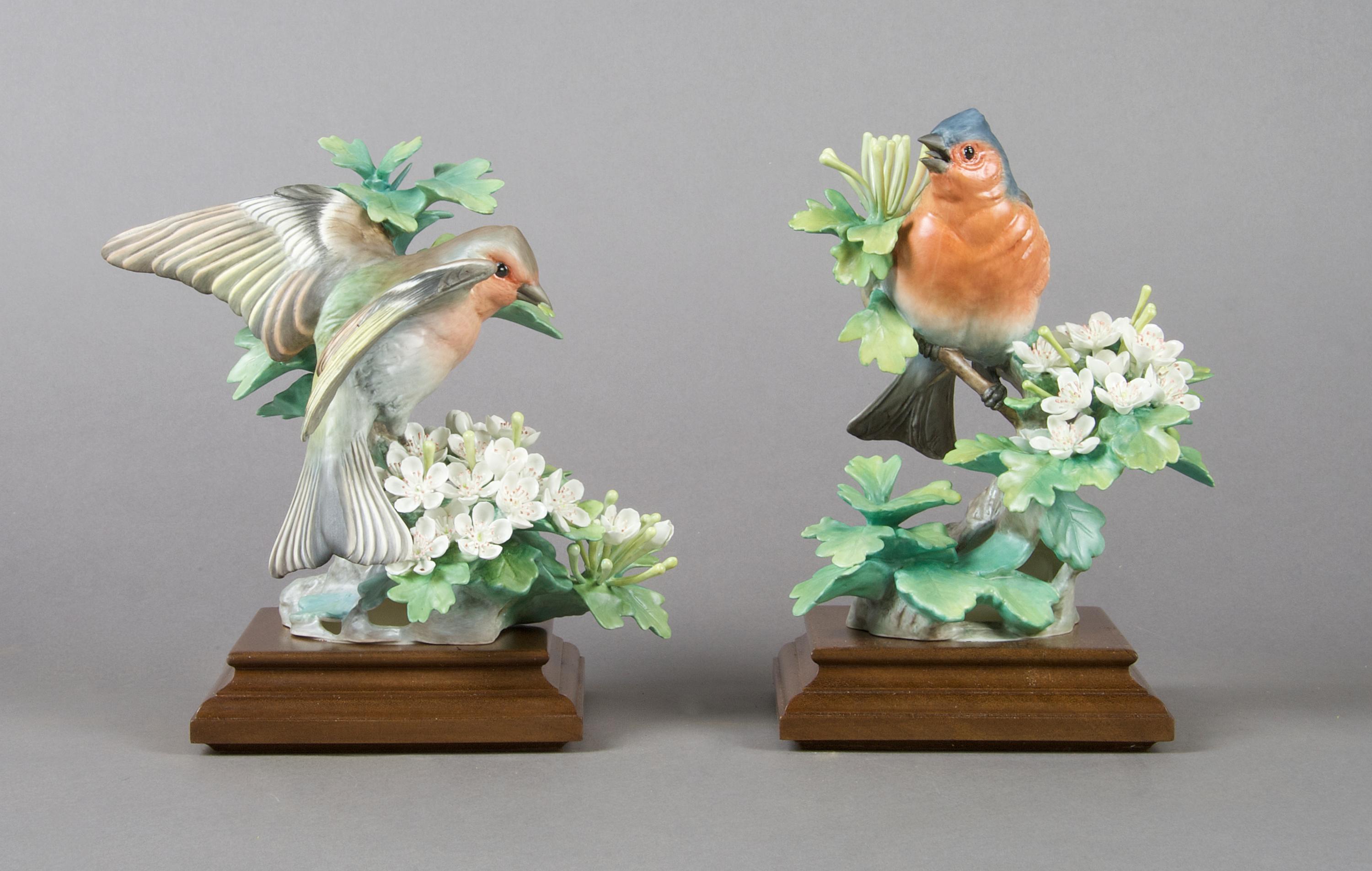A Pair of Royal Worcester Dorothy Doughty Birds, Chaffinches. Height 8 1/2 inches.