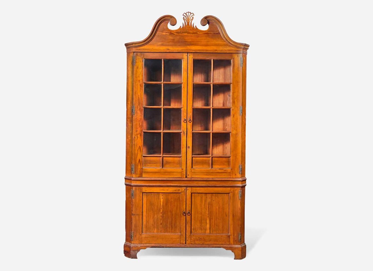 A Federal yellow pine corner cupboard, attributed to William Seay (active 1790-1800), Bertie County, NC, circa 1800