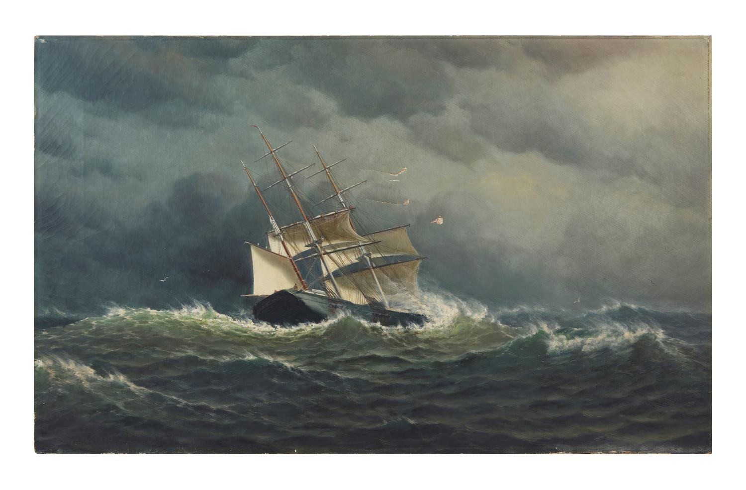 Sailing Vessel in Storm Tossed Seas , 1874